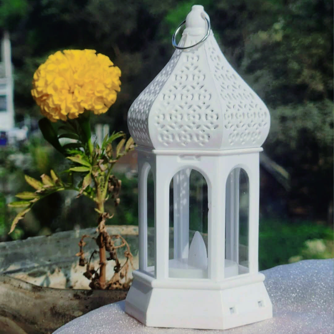 Premium LED Ramadan Lantern – Elegant Islamic Decorative Light (White & Golden)