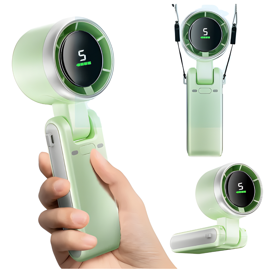 Folding High-Speed Handheld Fan | 3600mAh | 5 Speed | Digital Display | USB Rechargeable