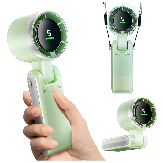Folding High-Speed Handheld Fan | 3600mAh | 5 Speed | Digital Display | USB Rechargeable