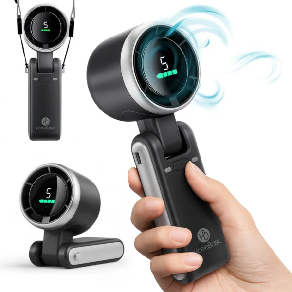 Folding High-Speed Handheld Fan | 3600mAh | 5 Speed | Digital Display | USB Rechargeable